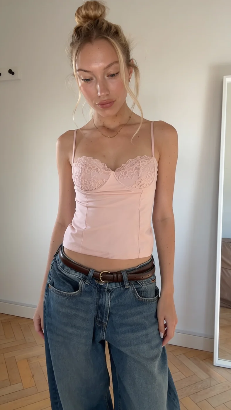 Avatar full body in a pink corset top and jeans